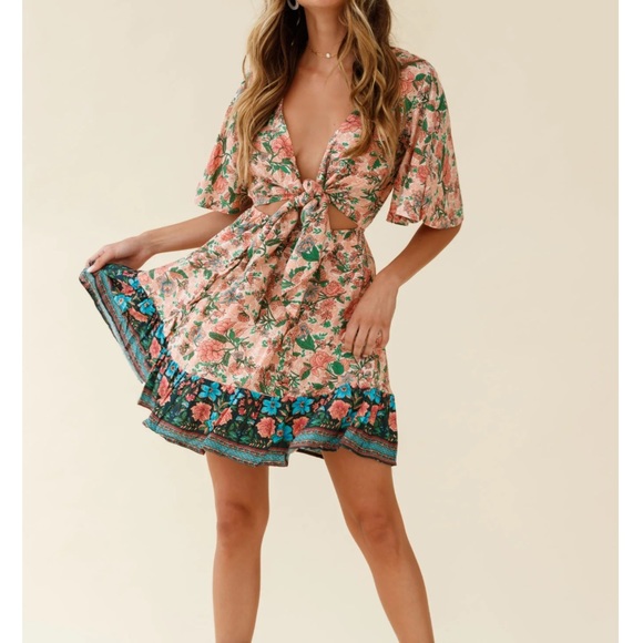 SELFIE LESLIE - Suva Tie Knot Bust Boho Floral A-Line Dress - Picture 8 of 16